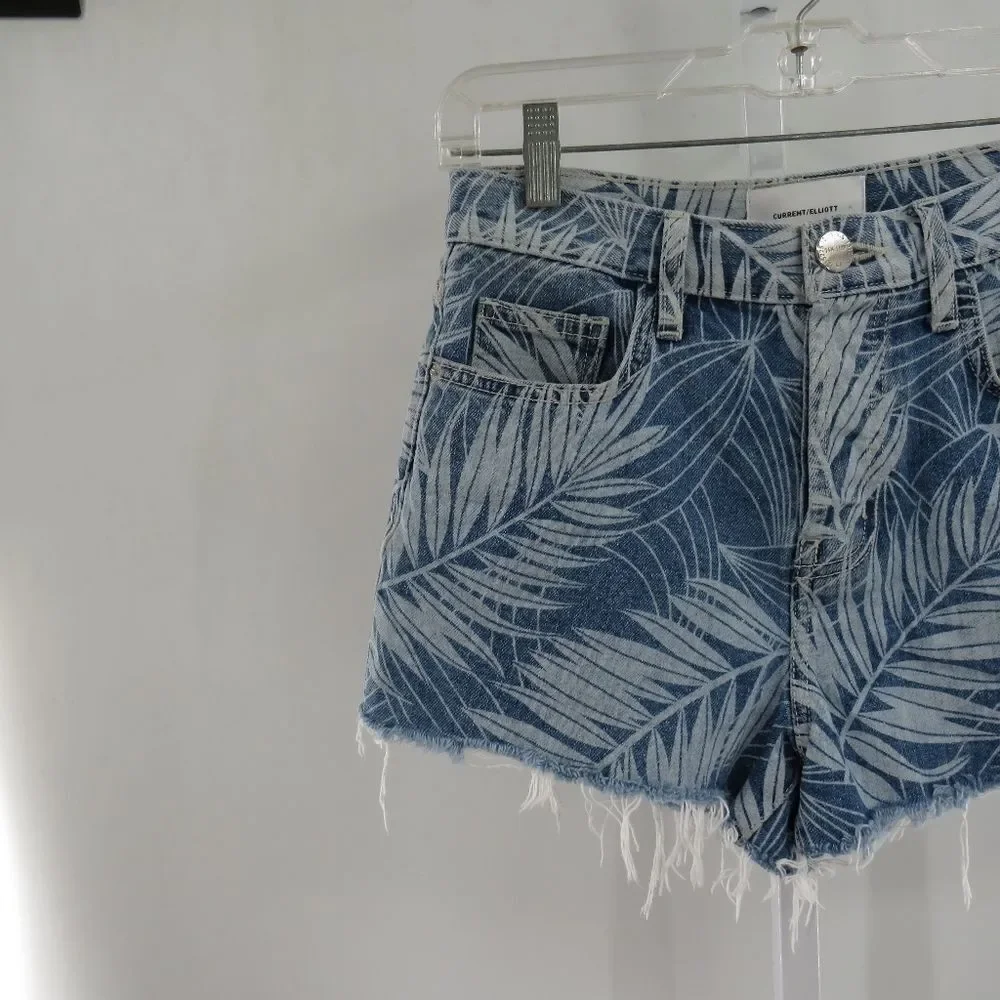 Anthro Current/Elliott Womens Size 25 Palm Print High Rise Denim Jean Shorts